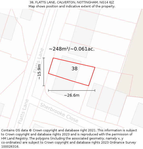 38, FLATTS LANE, CALVERTON, NOTTINGHAM, NG14 6JZ: Plot and title map