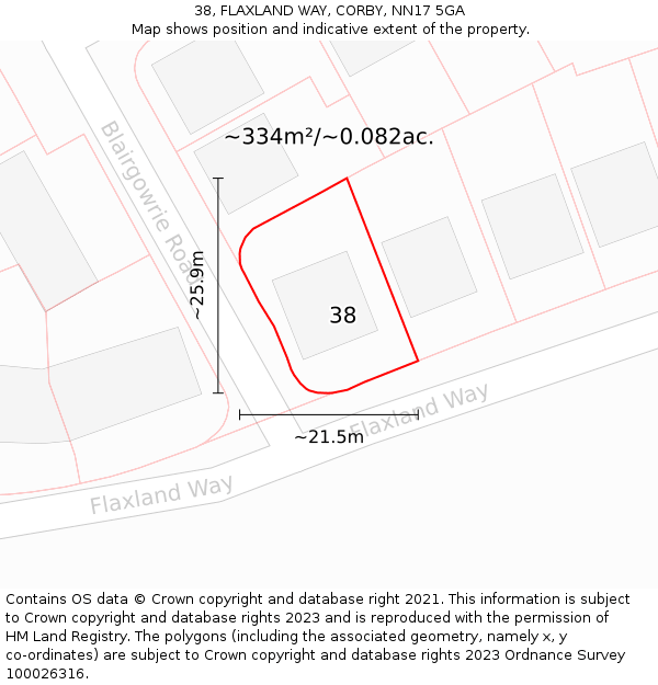 38, FLAXLAND WAY, CORBY, NN17 5GA: Plot and title map
