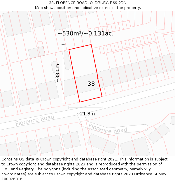 38, FLORENCE ROAD, OLDBURY, B69 2DN: Plot and title map