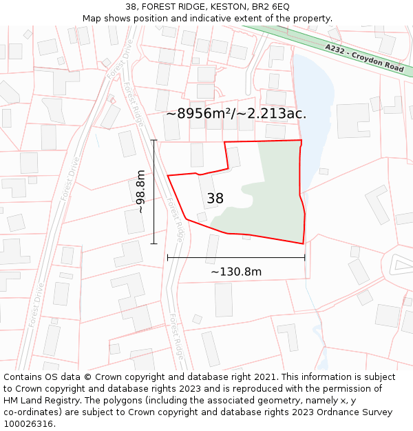 38, FOREST RIDGE, KESTON, BR2 6EQ: Plot and title map