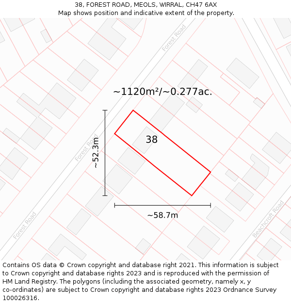 38, FOREST ROAD, MEOLS, WIRRAL, CH47 6AX: Plot and title map