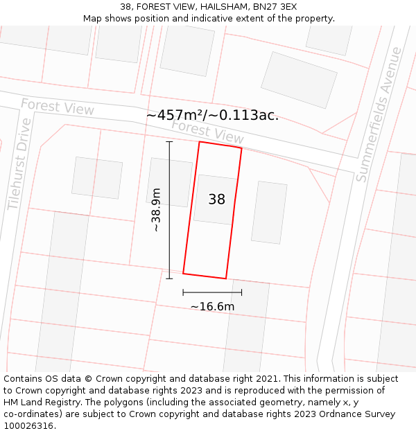 38, FOREST VIEW, HAILSHAM, BN27 3EX: Plot and title map