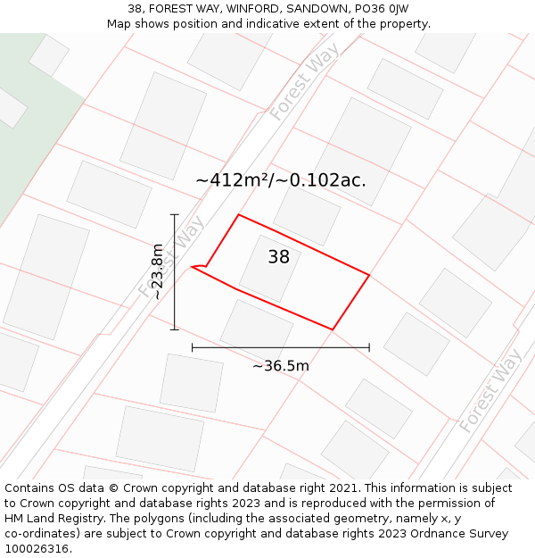 38, FOREST WAY, WINFORD, SANDOWN, PO36 0JW: Plot and title map