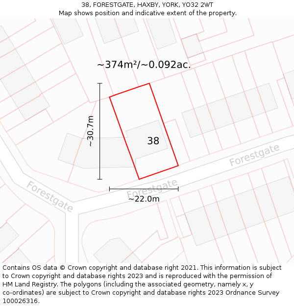 38, FORESTGATE, HAXBY, YORK, YO32 2WT: Plot and title map