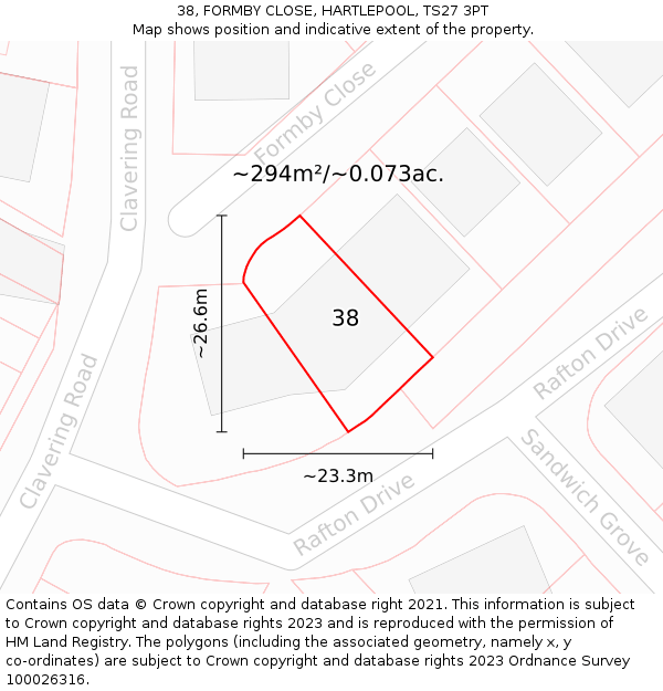 38, FORMBY CLOSE, HARTLEPOOL, TS27 3PT: Plot and title map