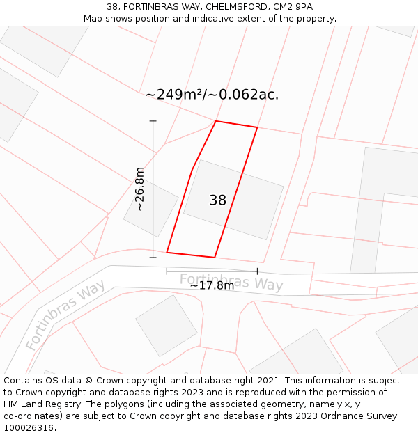 38, FORTINBRAS WAY, CHELMSFORD, CM2 9PA: Plot and title map