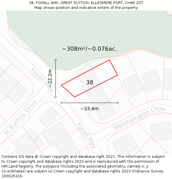 38, FOXALL WAY, GREAT SUTTON, ELLESMERE PORT, CH66 2GT: Plot and title map
