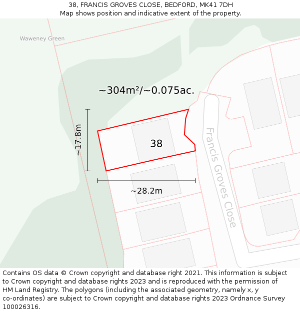 38, FRANCIS GROVES CLOSE, BEDFORD, MK41 7DH: Plot and title map