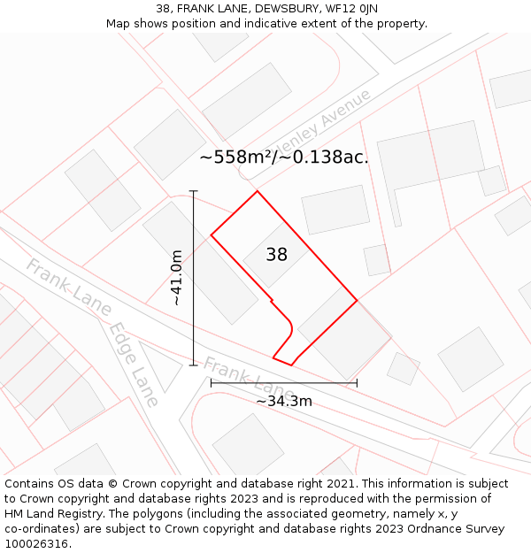 38, FRANK LANE, DEWSBURY, WF12 0JN: Plot and title map
