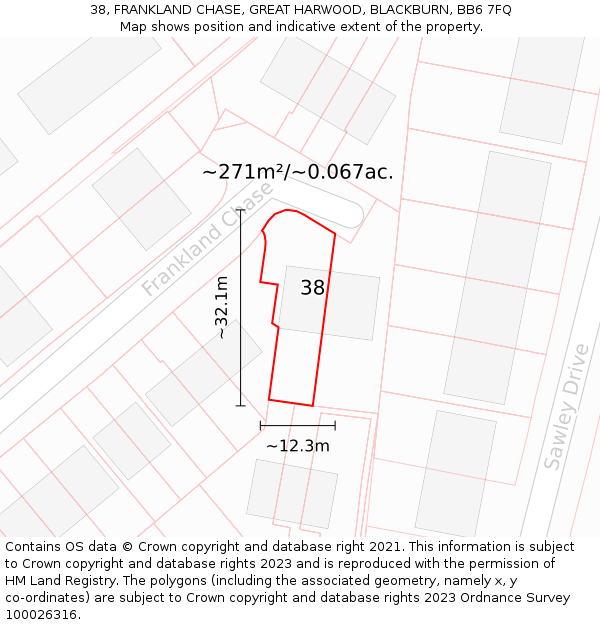 38, FRANKLAND CHASE, GREAT HARWOOD, BLACKBURN, BB6 7FQ: Plot and title map
