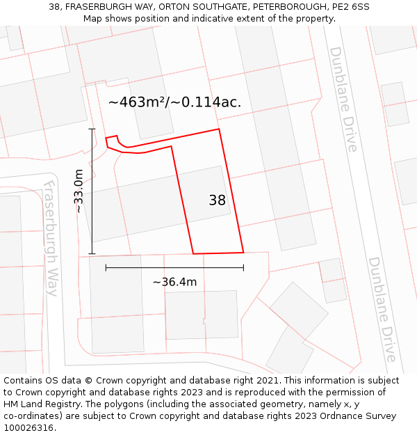 38, FRASERBURGH WAY, ORTON SOUTHGATE, PETERBOROUGH, PE2 6SS: Plot and title map