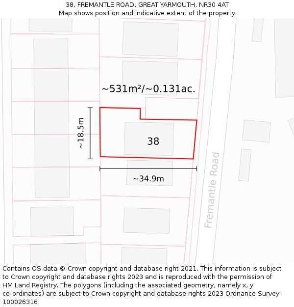 38, FREMANTLE ROAD, GREAT YARMOUTH, NR30 4AT: Plot and title map