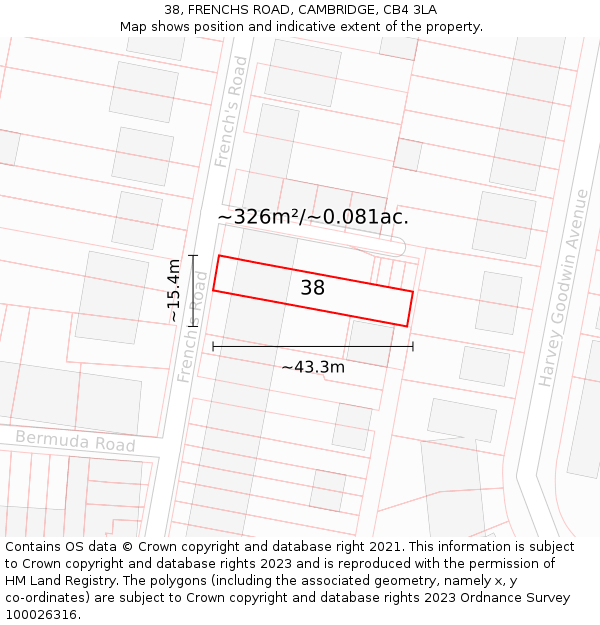 38, FRENCHS ROAD, CAMBRIDGE, CB4 3LA: Plot and title map