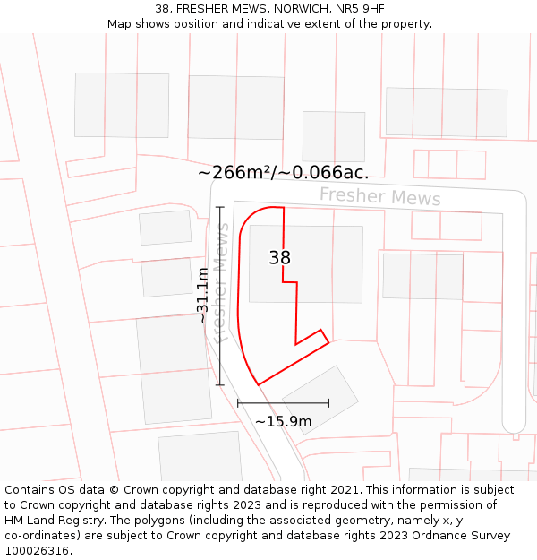 38, FRESHER MEWS, NORWICH, NR5 9HF: Plot and title map