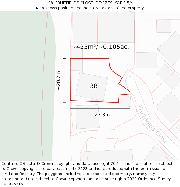 38, FRUITFIELDS CLOSE, DEVIZES, SN10 5JY: Plot and title map