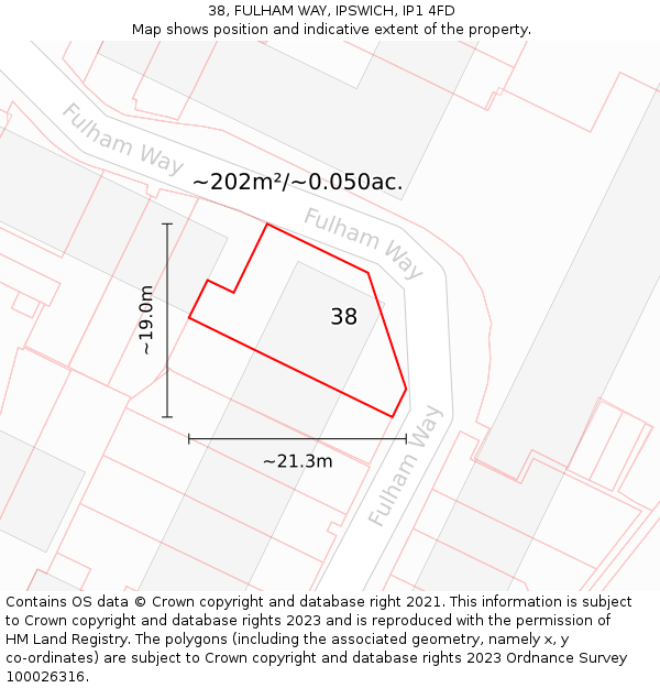 38, FULHAM WAY, IPSWICH, IP1 4FD: Plot and title map