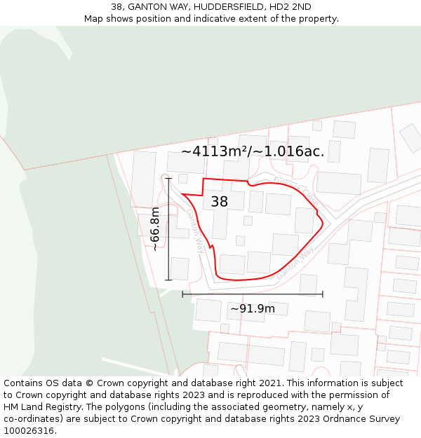 38, GANTON WAY, HUDDERSFIELD, HD2 2ND: Plot and title map