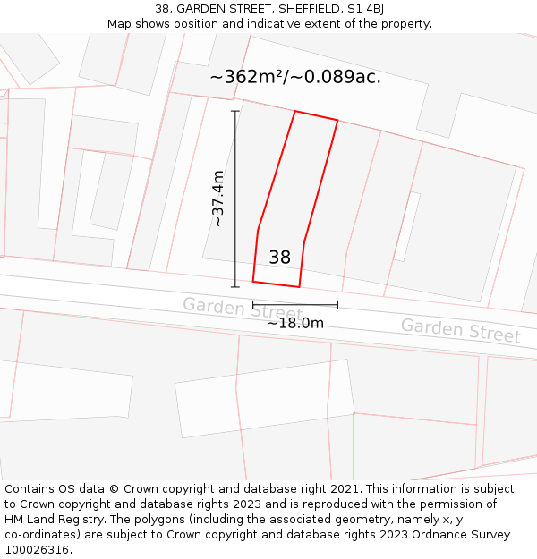 38, GARDEN STREET, SHEFFIELD, S1 4BJ: Plot and title map