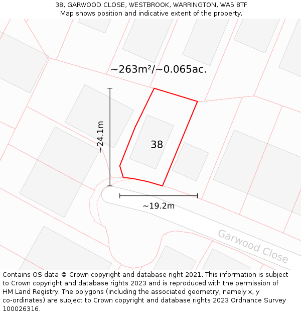 38, GARWOOD CLOSE, WESTBROOK, WARRINGTON, WA5 8TF: Plot and title map