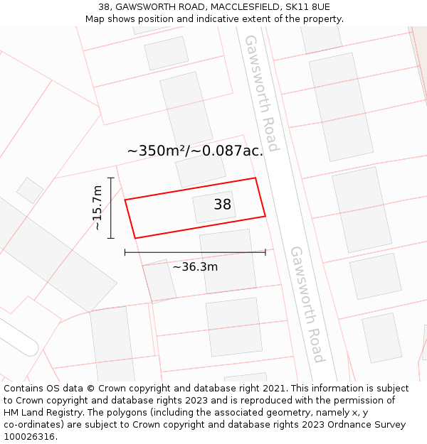 38, GAWSWORTH ROAD, MACCLESFIELD, SK11 8UE: Plot and title map