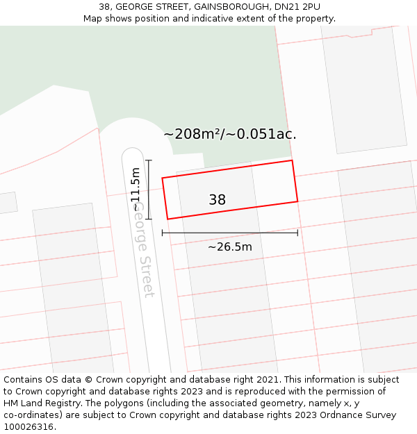 38, GEORGE STREET, GAINSBOROUGH, DN21 2PU: Plot and title map
