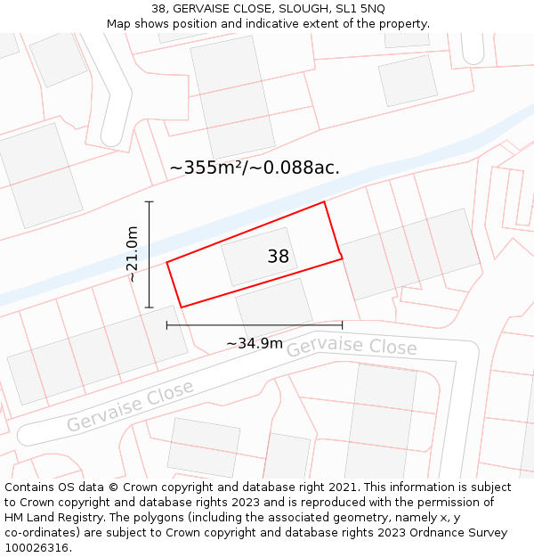 38, GERVAISE CLOSE, SLOUGH, SL1 5NQ: Plot and title map