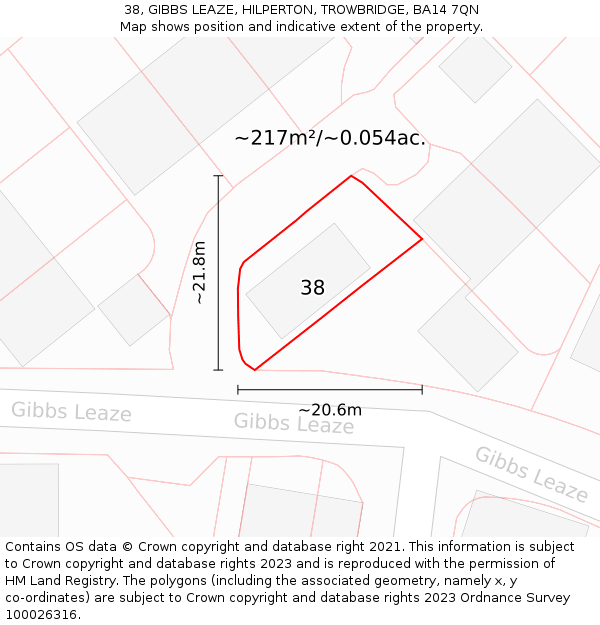 38, GIBBS LEAZE, HILPERTON, TROWBRIDGE, BA14 7QN: Plot and title map