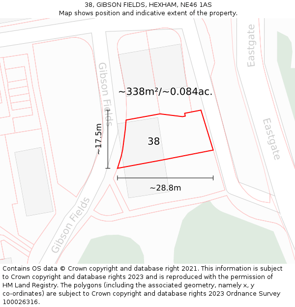 38, GIBSON FIELDS, HEXHAM, NE46 1AS: Plot and title map