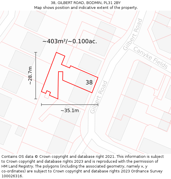 38, GILBERT ROAD, BODMIN, PL31 2BY: Plot and title map