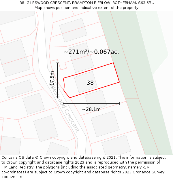 38, GILESWOOD CRESCENT, BRAMPTON BIERLOW, ROTHERHAM, S63 6BU: Plot and title map