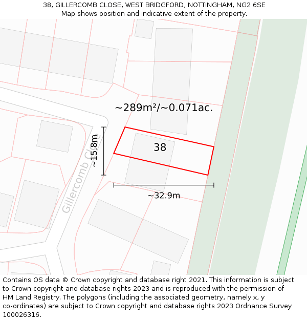 38, GILLERCOMB CLOSE, WEST BRIDGFORD, NOTTINGHAM, NG2 6SE: Plot and title map