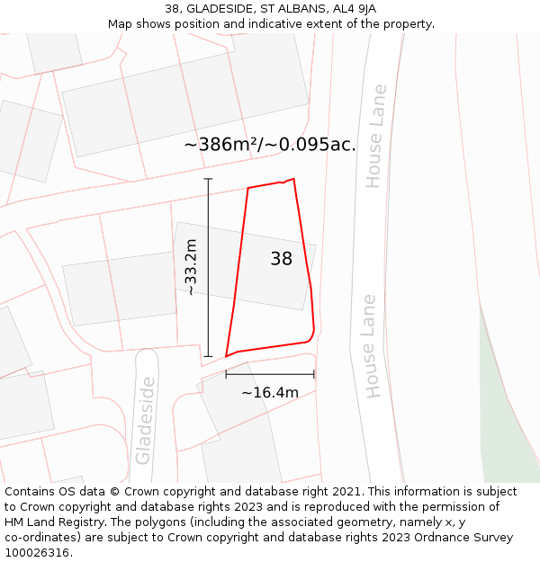 38, GLADESIDE, ST ALBANS, AL4 9JA: Plot and title map