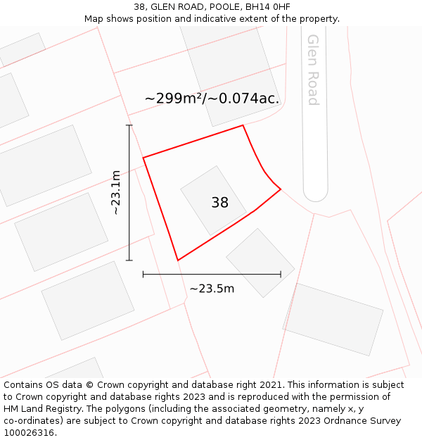 38, GLEN ROAD, POOLE, BH14 0HF: Plot and title map