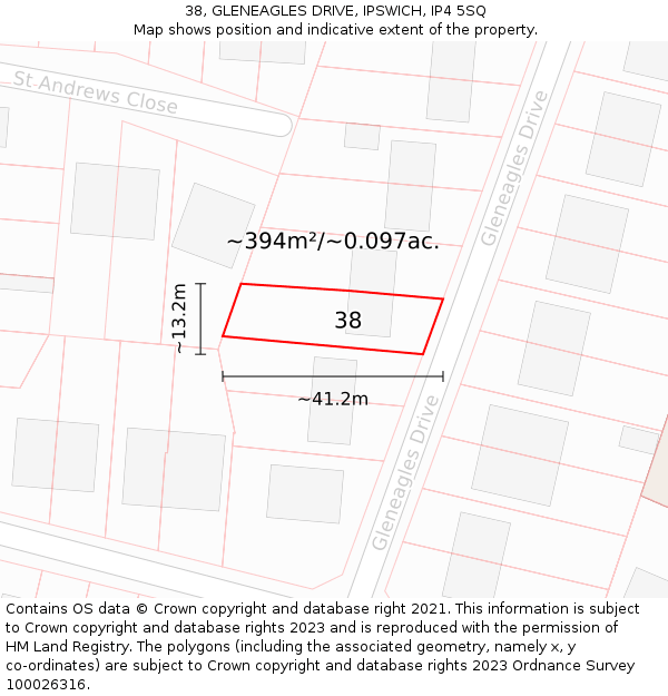38, GLENEAGLES DRIVE, IPSWICH, IP4 5SQ: Plot and title map
