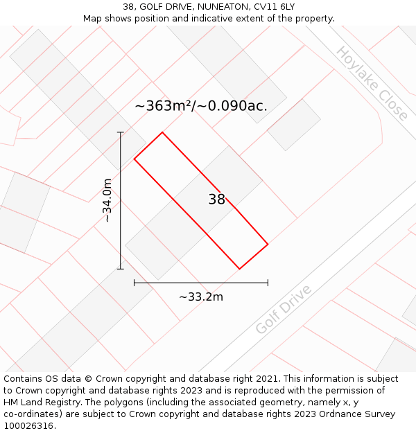 38, GOLF DRIVE, NUNEATON, CV11 6LY: Plot and title map