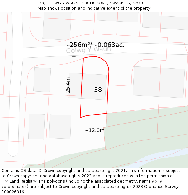38, GOLWG Y WAUN, BIRCHGROVE, SWANSEA, SA7 0HE: Plot and title map