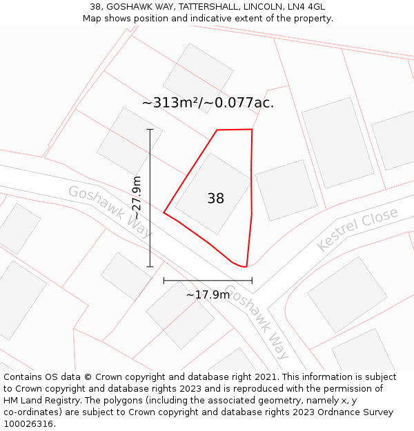 38, GOSHAWK WAY, TATTERSHALL, LINCOLN, LN4 4GL: Plot and title map