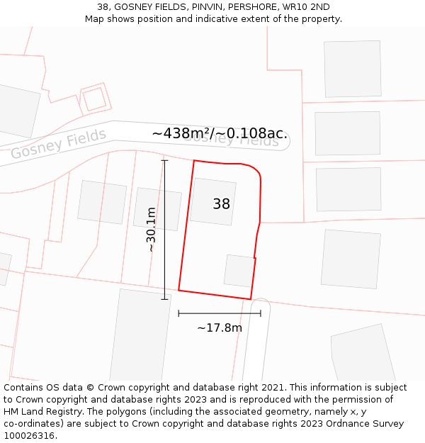 38, GOSNEY FIELDS, PINVIN, PERSHORE, WR10 2ND: Plot and title map