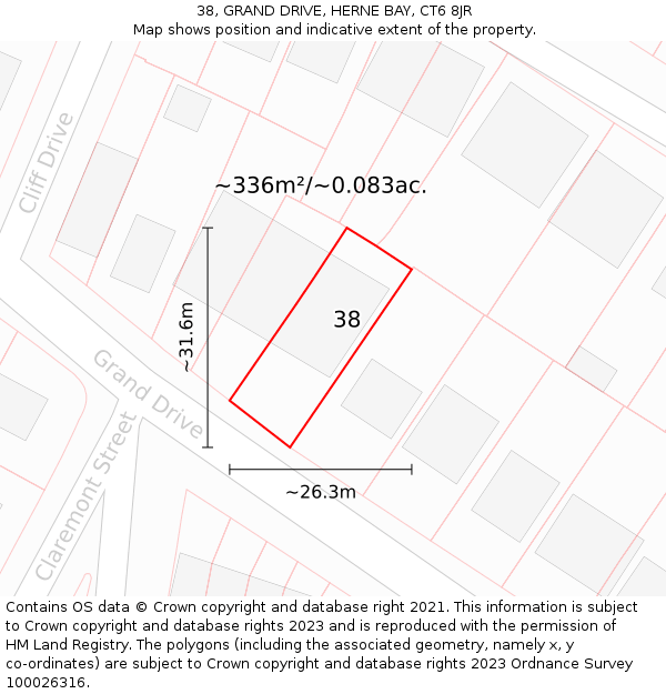 38, GRAND DRIVE, HERNE BAY, CT6 8JR: Plot and title map