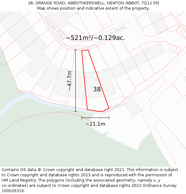 38, GRANGE ROAD, ABBOTSKERSWELL, NEWTON ABBOT, TQ12 5PJ: Plot and title map