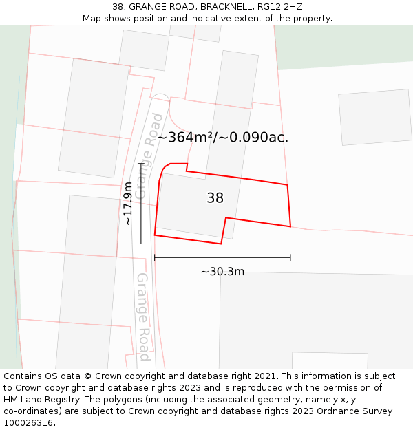 38, GRANGE ROAD, BRACKNELL, RG12 2HZ: Plot and title map