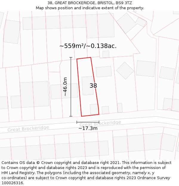 38, GREAT BROCKERIDGE, BRISTOL, BS9 3TZ: Plot and title map