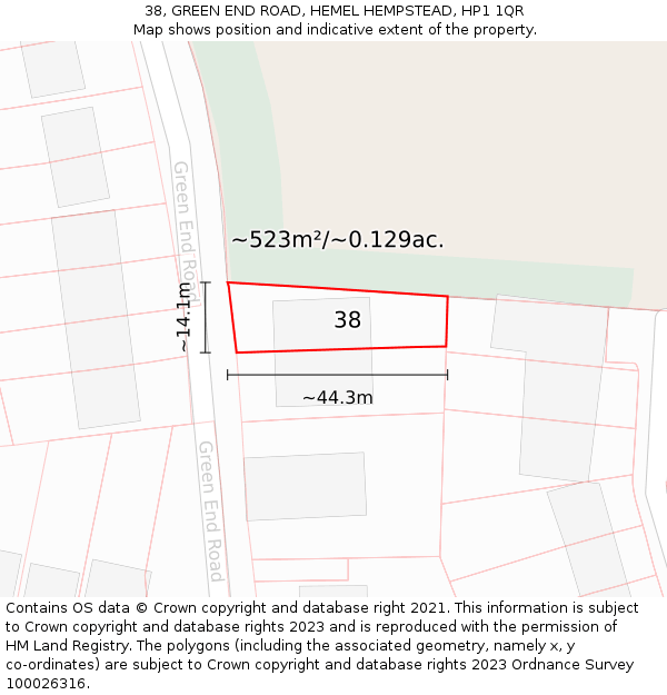 38, GREEN END ROAD, HEMEL HEMPSTEAD, HP1 1QR: Plot and title map