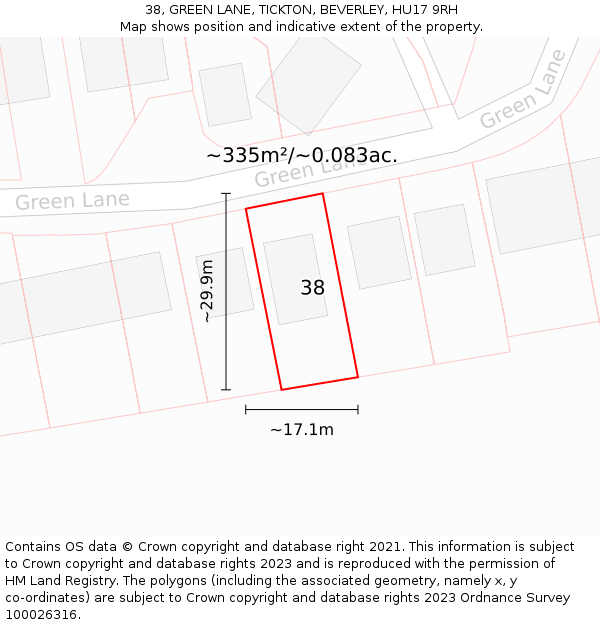 38, GREEN LANE, TICKTON, BEVERLEY, HU17 9RH: Plot and title map