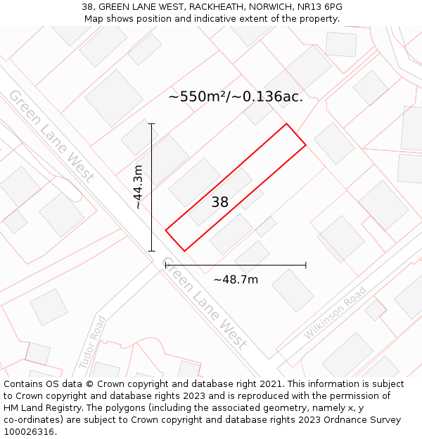 38, GREEN LANE WEST, RACKHEATH, NORWICH, NR13 6PG: Plot and title map