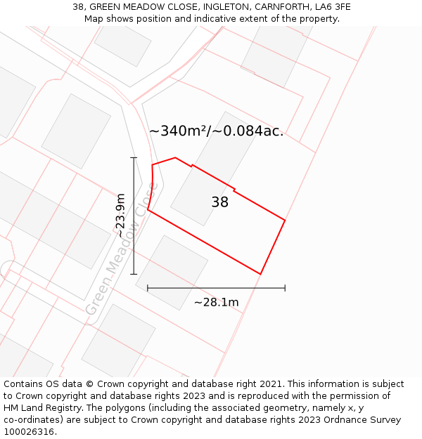 38, GREEN MEADOW CLOSE, INGLETON, CARNFORTH, LA6 3FE: Plot and title map