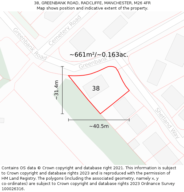 38, GREENBANK ROAD, RADCLIFFE, MANCHESTER, M26 4FR: Plot and title map