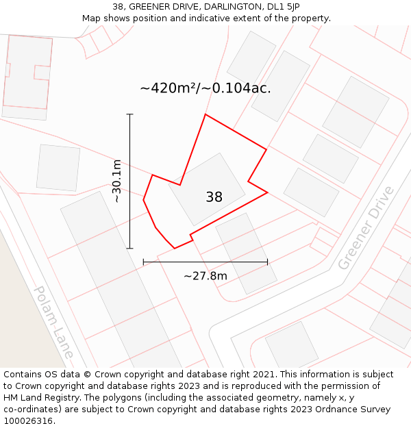 38, GREENER DRIVE, DARLINGTON, DL1 5JP: Plot and title map