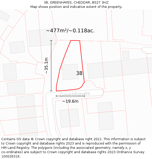 38, GREENHAYES, CHEDDAR, BS27 3HZ: Plot and title map