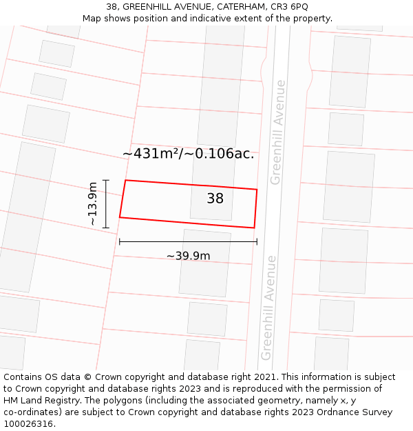 38, GREENHILL AVENUE, CATERHAM, CR3 6PQ: Plot and title map